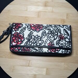 Coach Wallet Poppy Graffiti Wristlet Black Pink & White Floral Rare